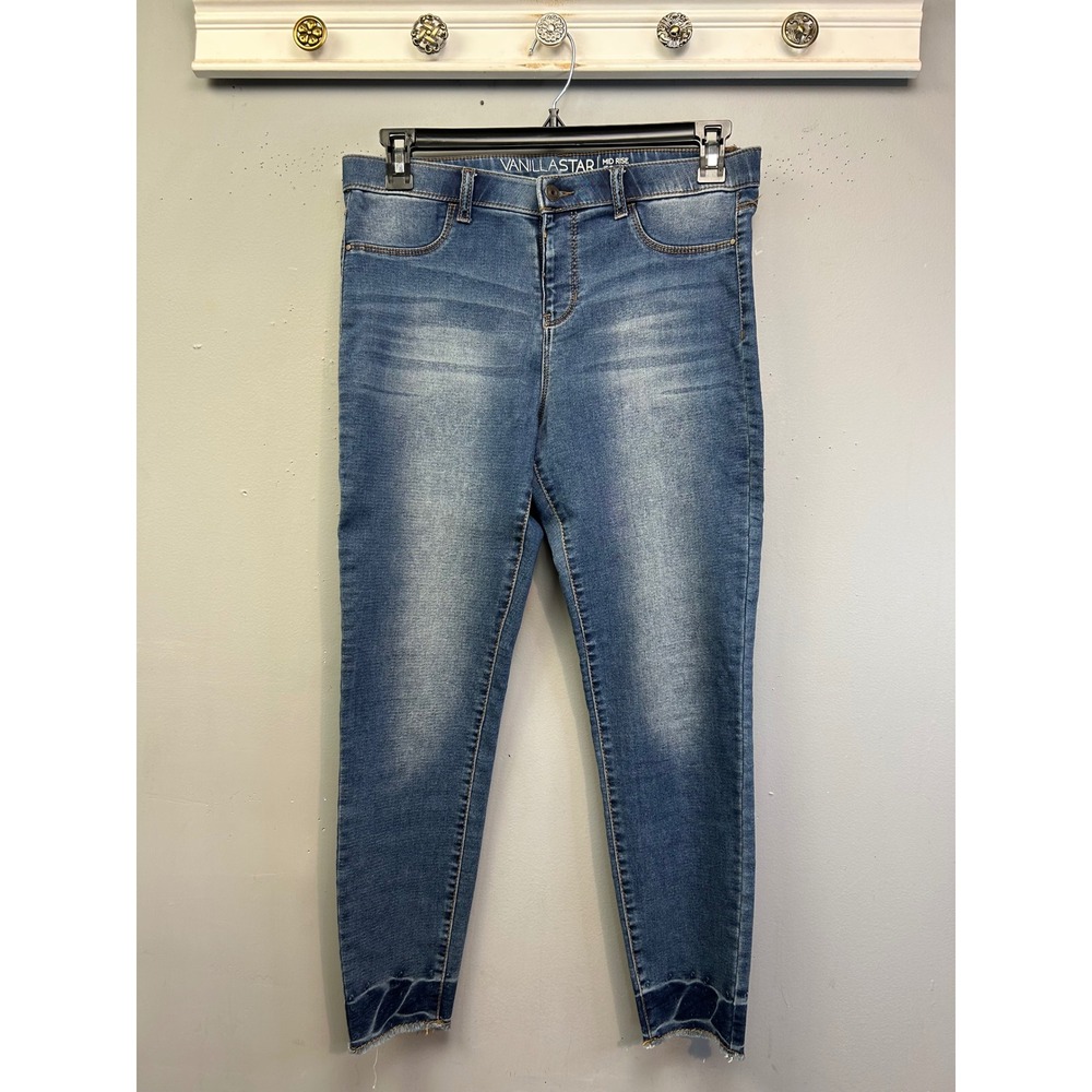 Vanilla Star Jegging Women 13 Blue Mid Rise Raw Hem Stitched Ankle Denim Jean